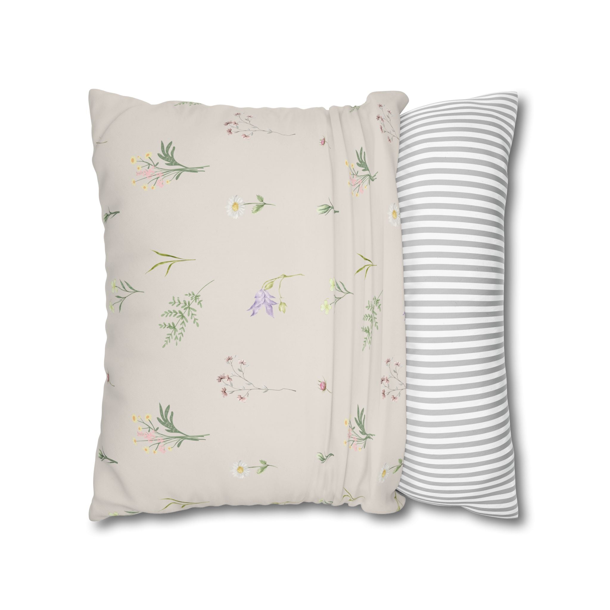 Cottage Wildflowers Square Poly Canvas Pillowcase — Floral Country Throw Pillow