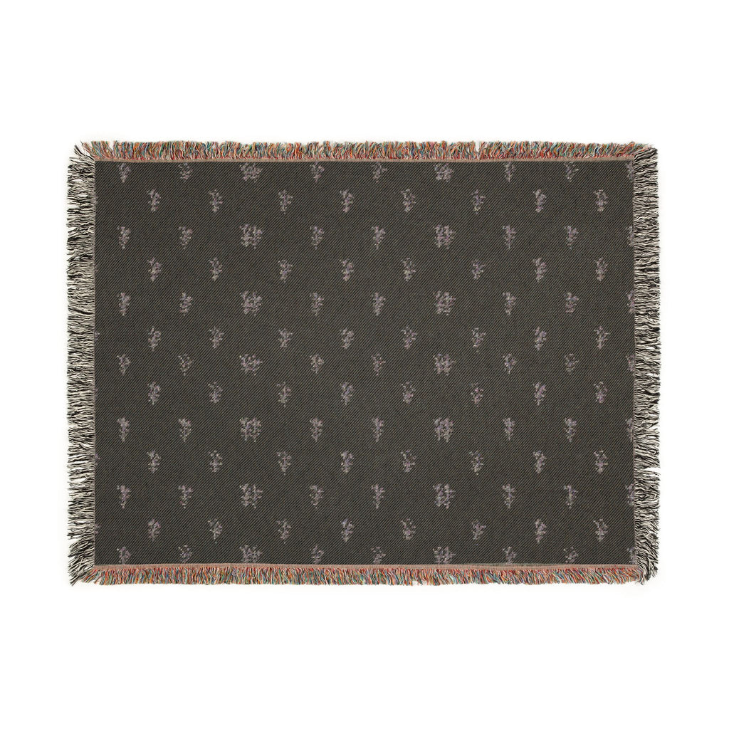 Woven Throw Blanket — Reversible Boho Diamond & Floral Pattern with Fringe