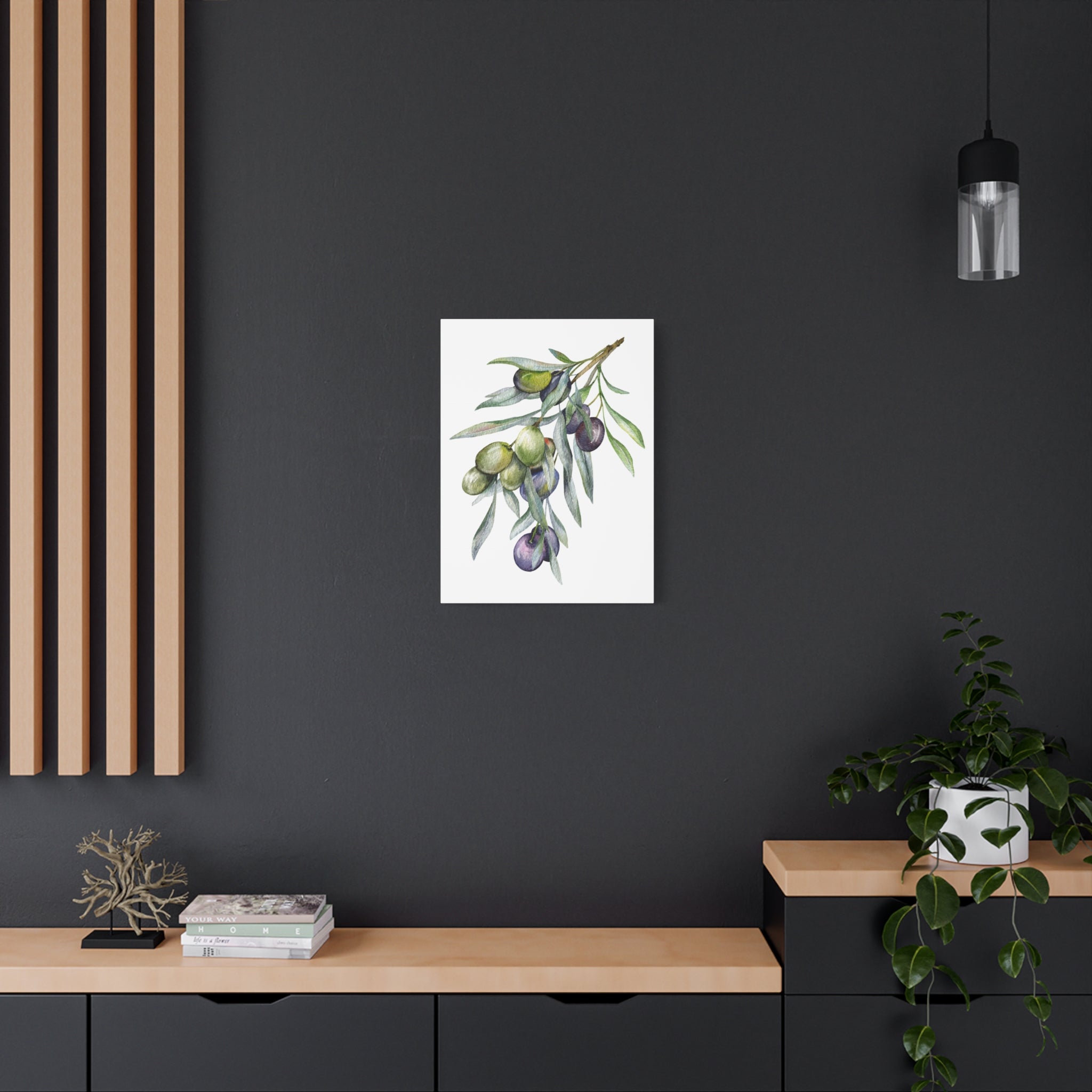 Olive Branch Watercolor Canvas Wall Art — Matte Stretched Canvas