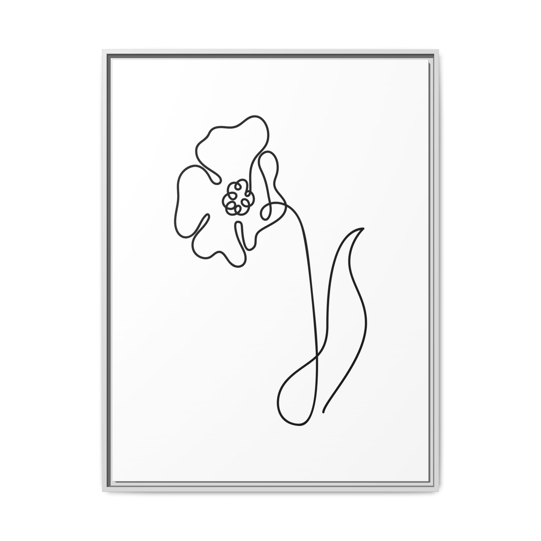 Daisy Line Art Framed Canvas Print — Minimal Botanical Wall Art