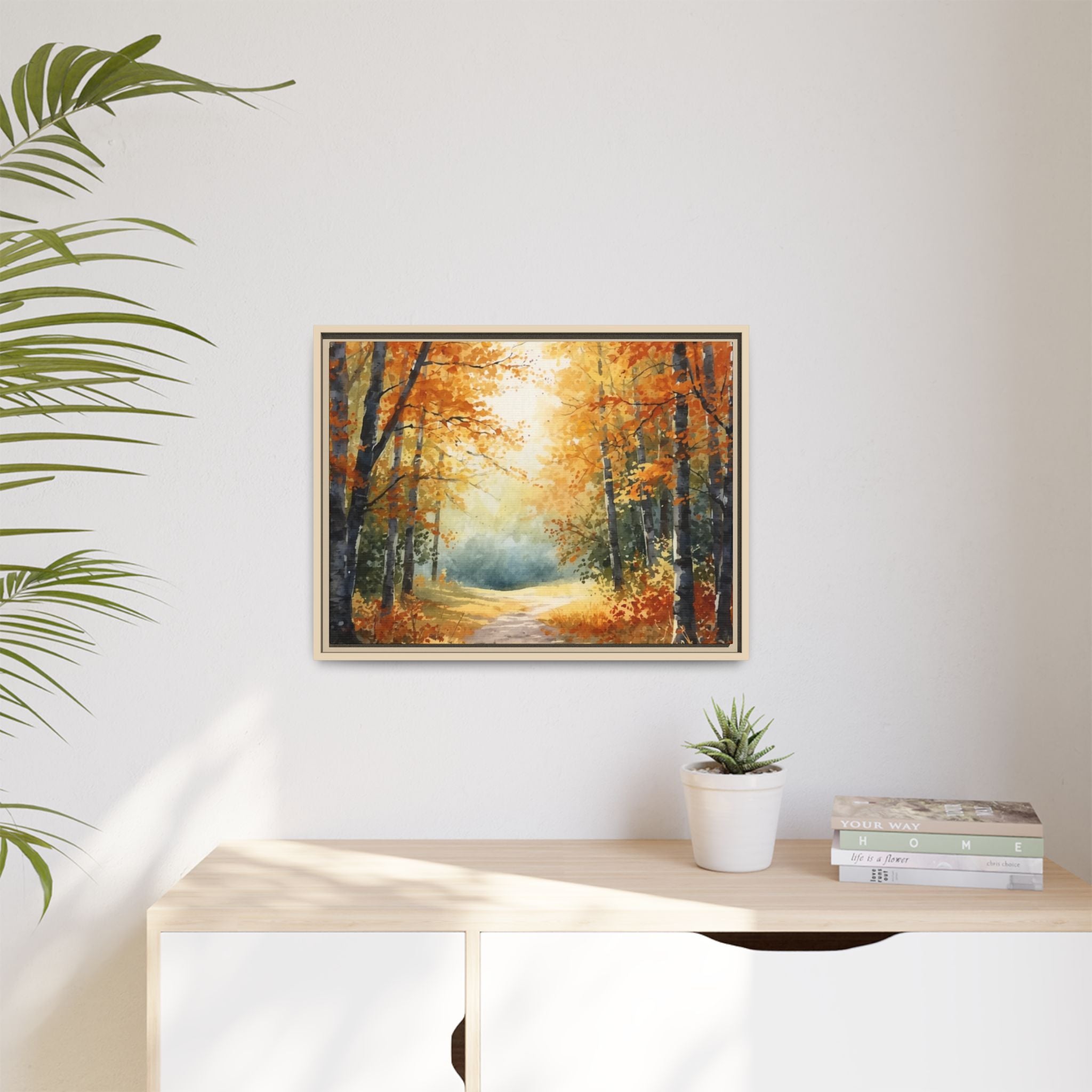 Autumn Forest Framed Canvas Wall Art — Matte Multi-Color