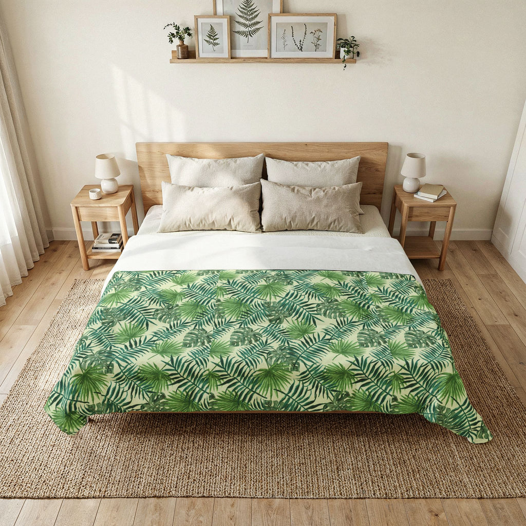 Palm Leaf Botanical Cotton Comforter — Tropical Leaf Print Bedding