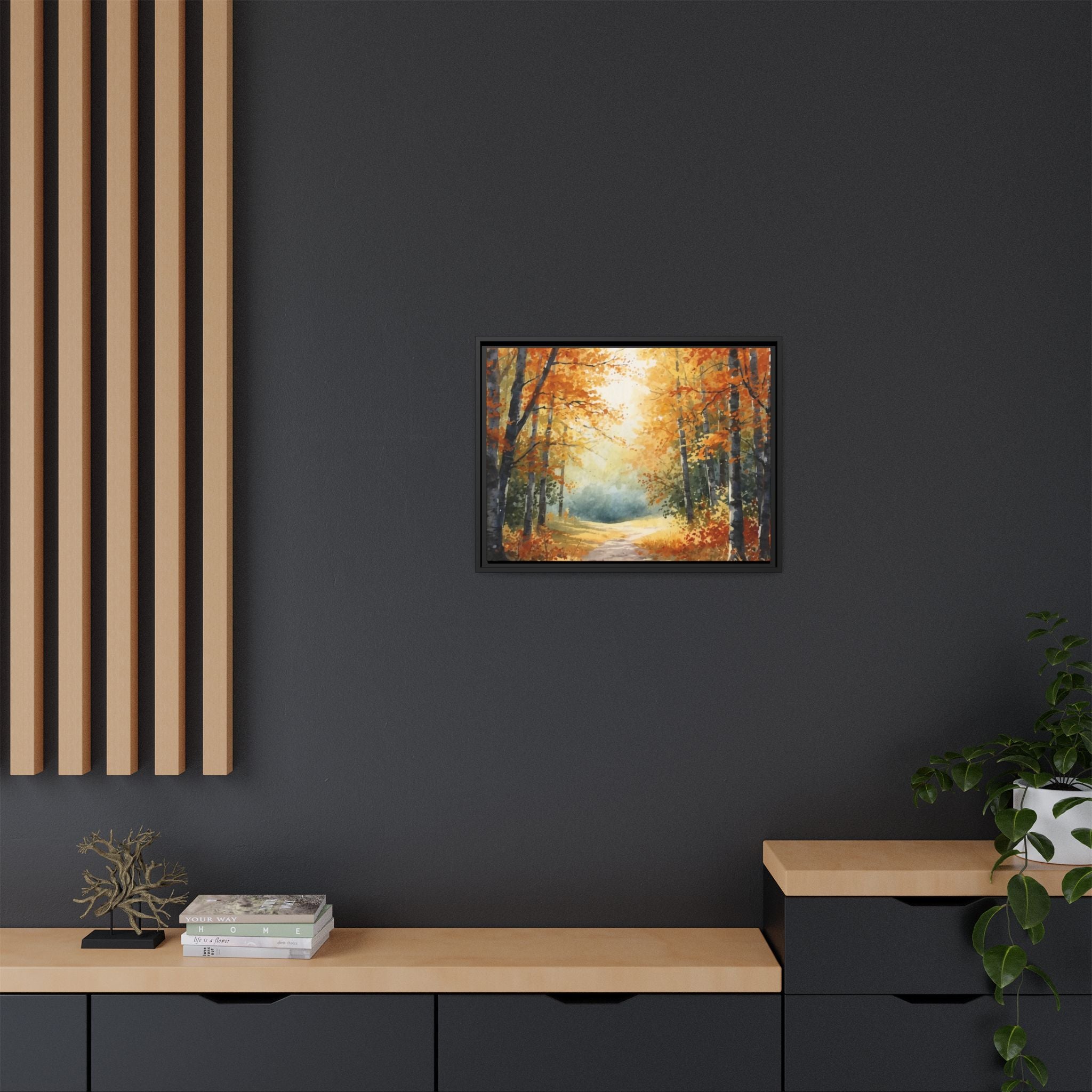 Autumn Forest Framed Canvas Wall Art — Matte Multi-Color