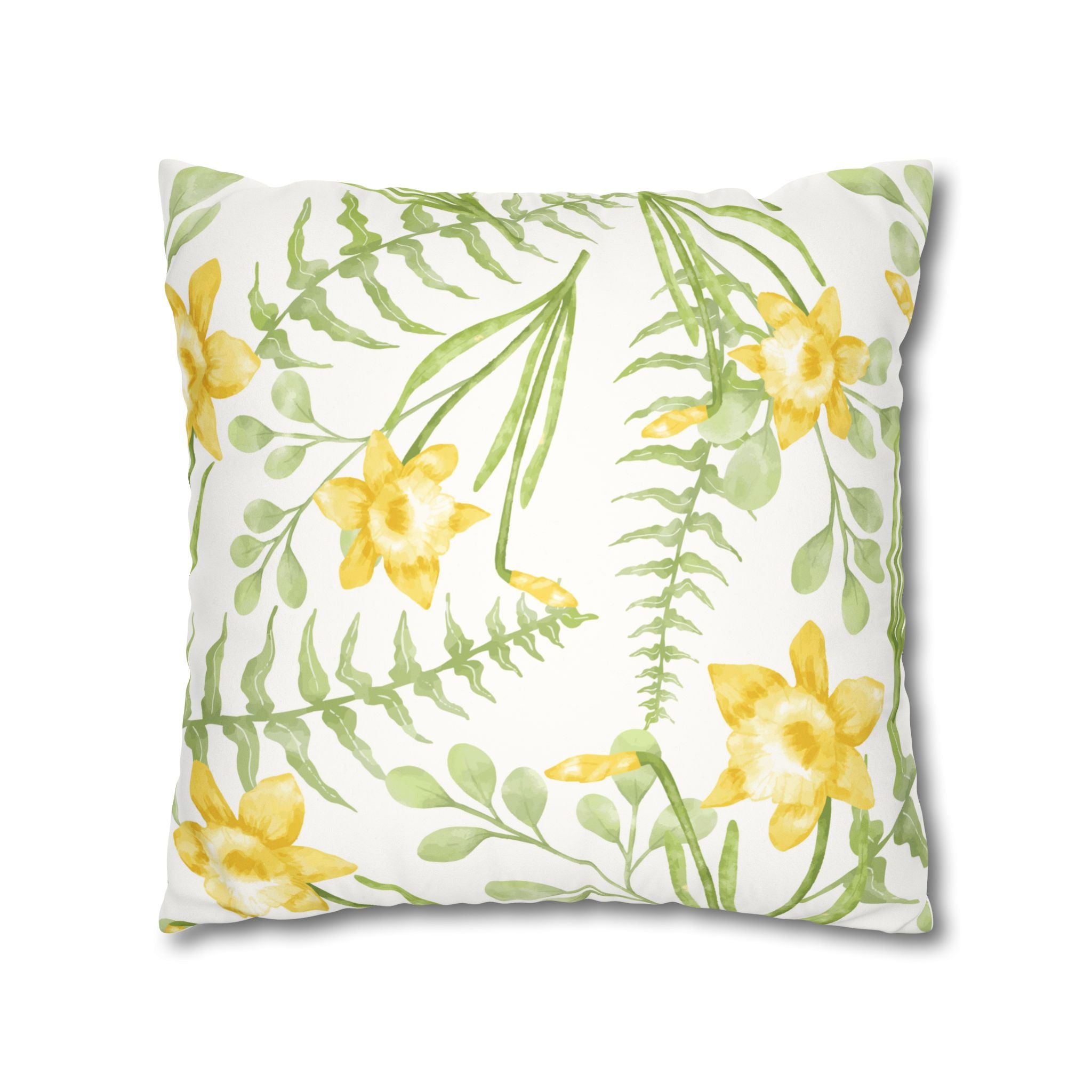 Daffodil Floral Faux Suede Square Pillowcase