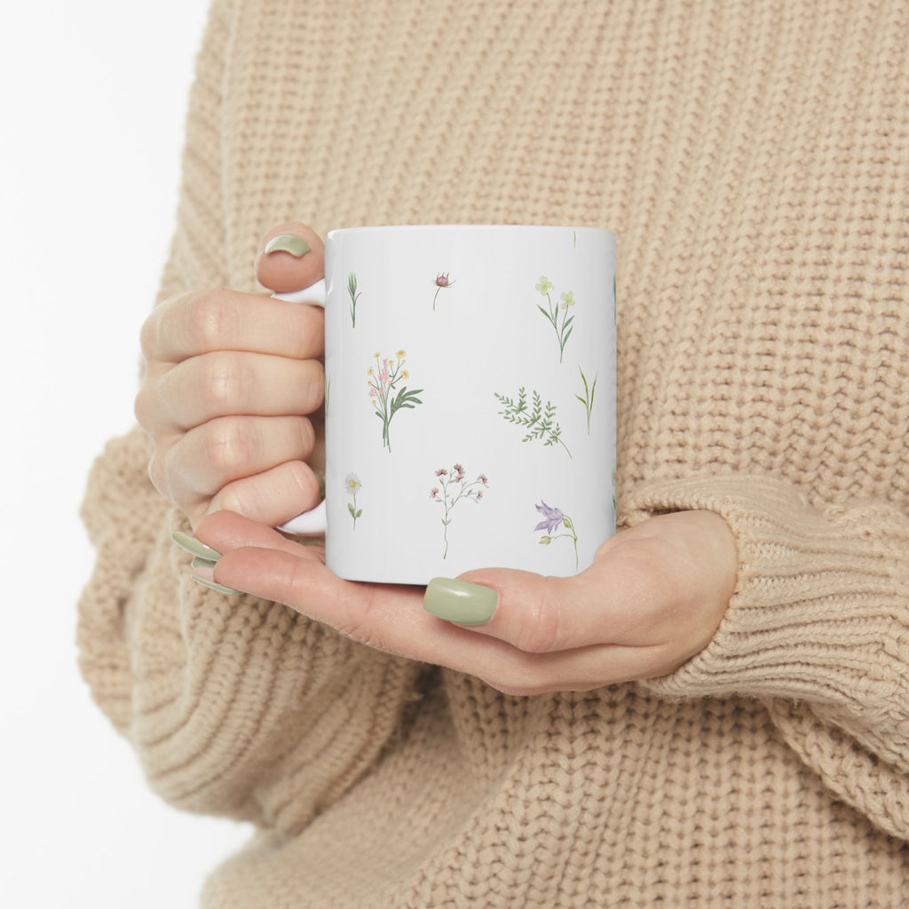 Floral Herbfield Ceramic Mug — Delicate Wildflower Pattern (11oz & 15oz)