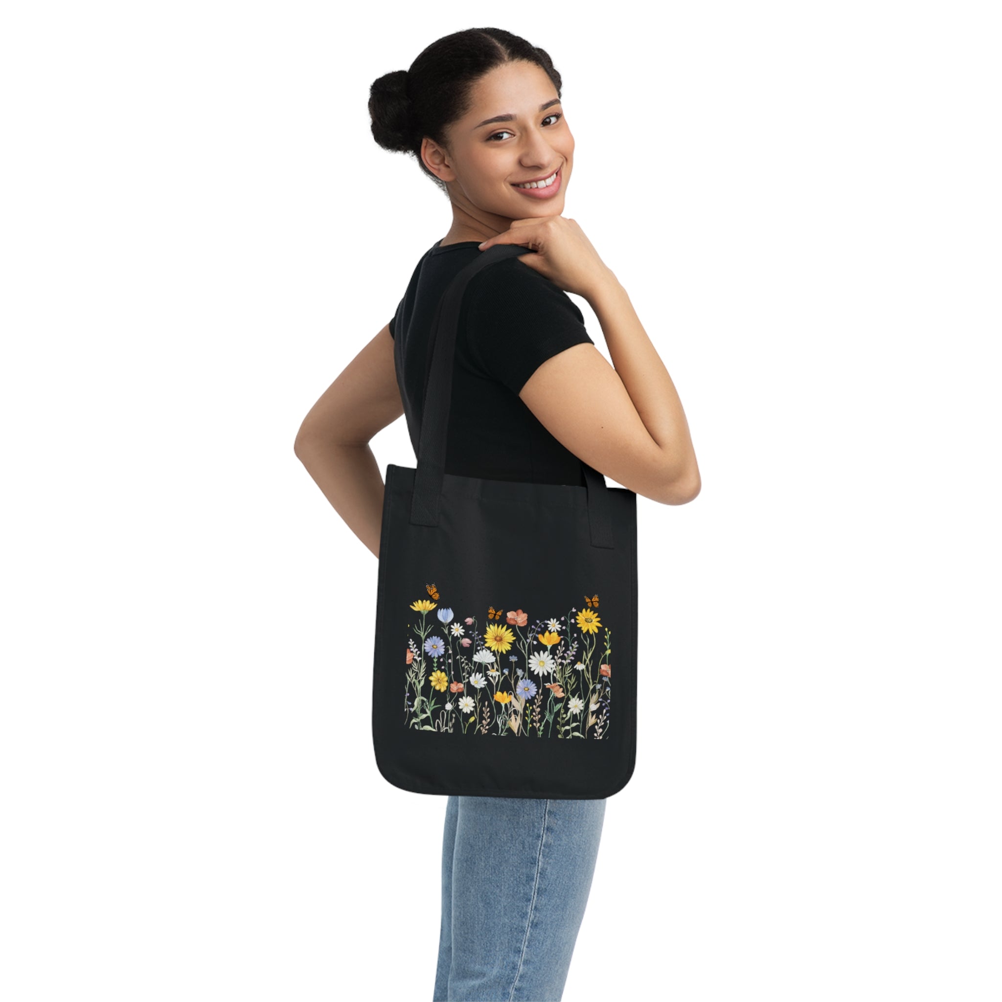 Canvas Tote Bag — Wildflower Garden Floral Print Organic Market Tote