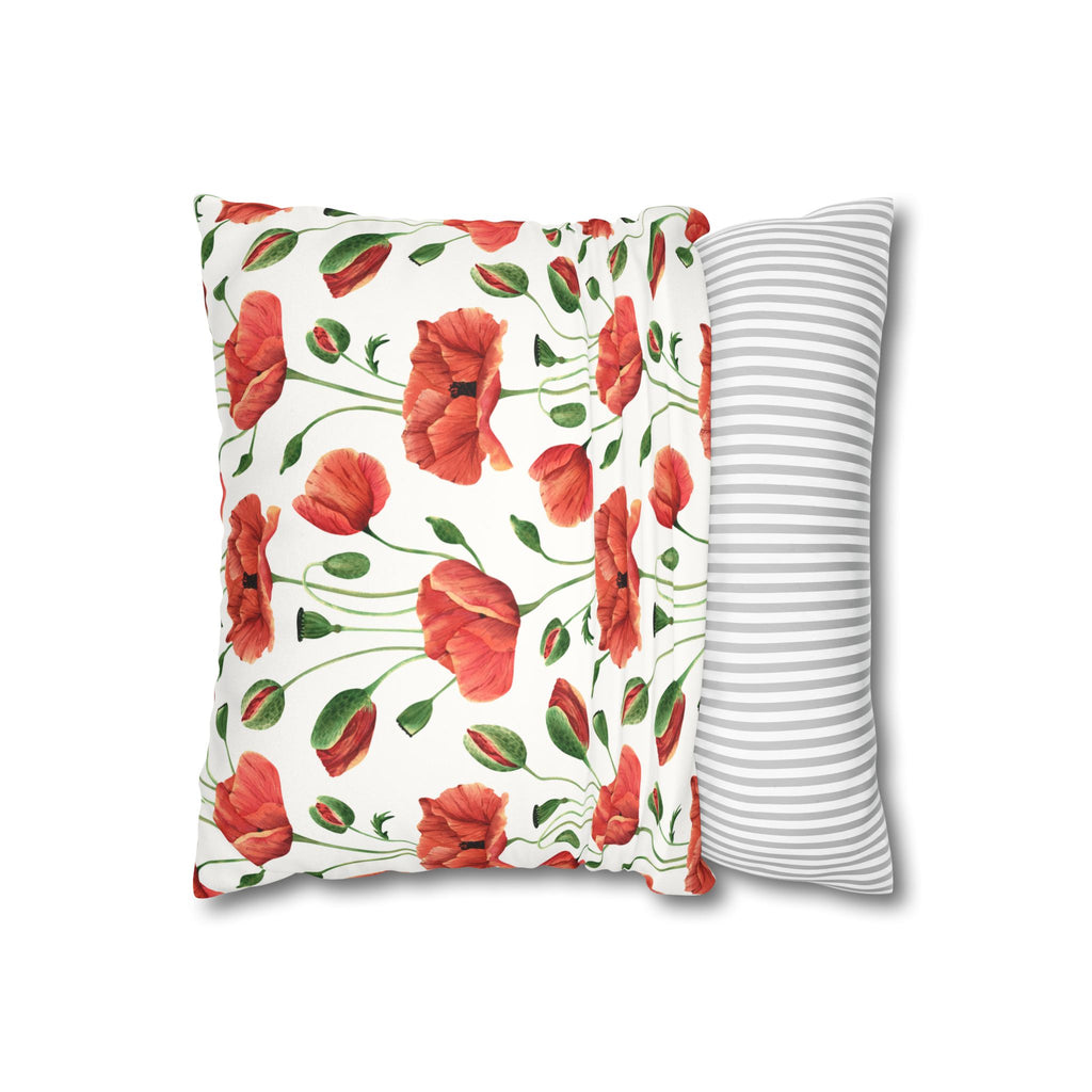 Poppy Floral Faux Suede Square Pillowcase