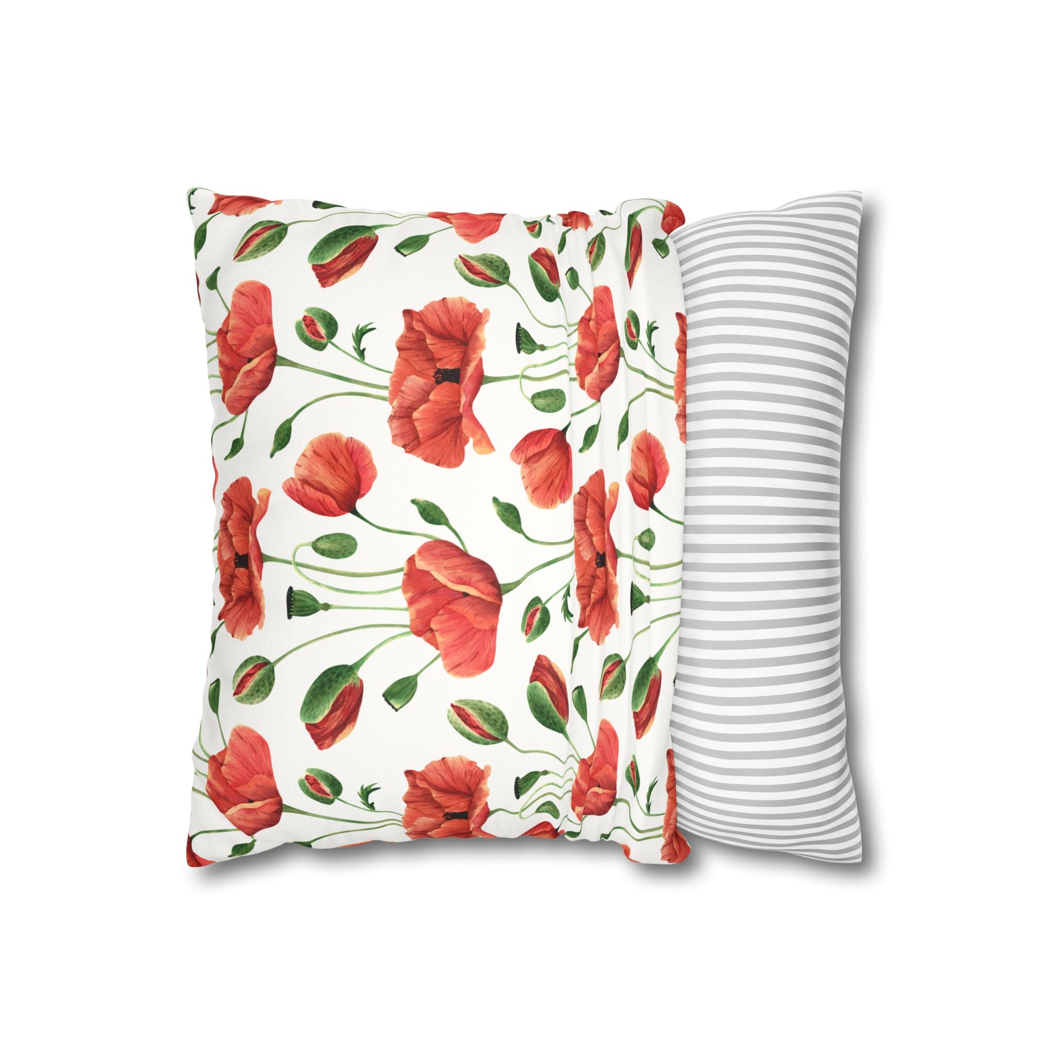 Poppy Floral Faux Suede Square Pillowcase