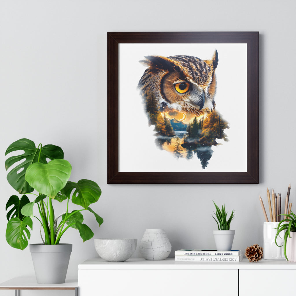 Double Exposure Owl Woodland Framed Poster