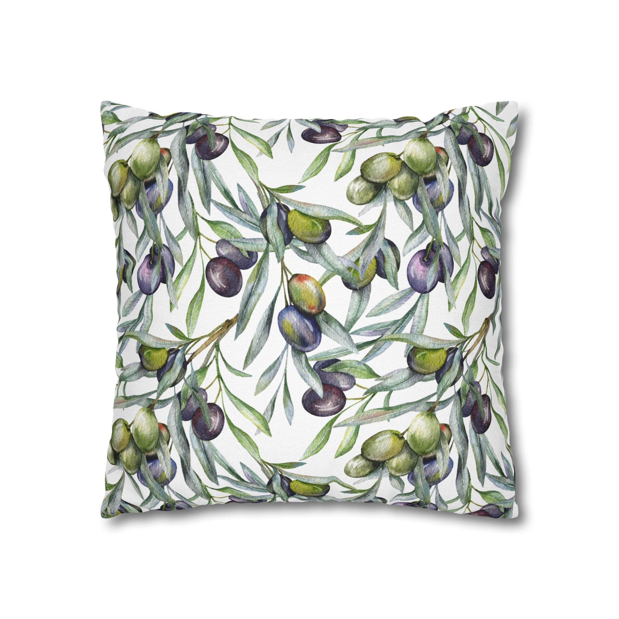Olive Branch Decorative Pillowcase — Watercolor Mediterranean Throw Pillow Cover