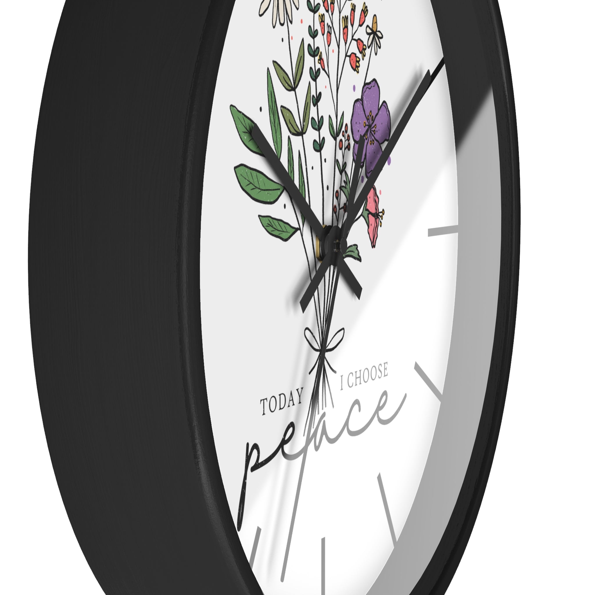 Floral "Today I Choose Peace" Wooden Wall Clock